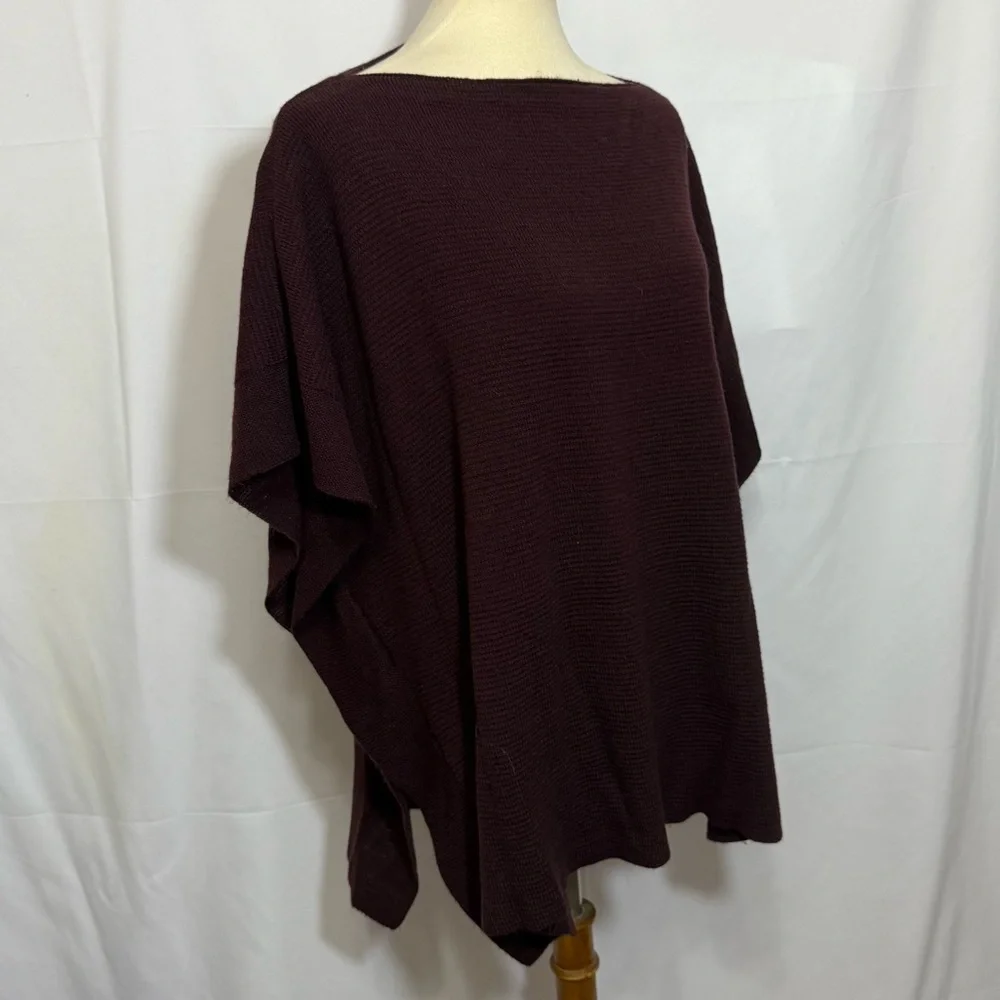 New York & Company Deep Burgundy Boatneck Poncho Sweater - Picture 4 of 12